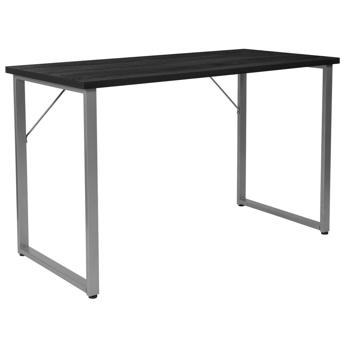 Black Finish Computer Desk with Silver Metal Frame - Home Office Furniture