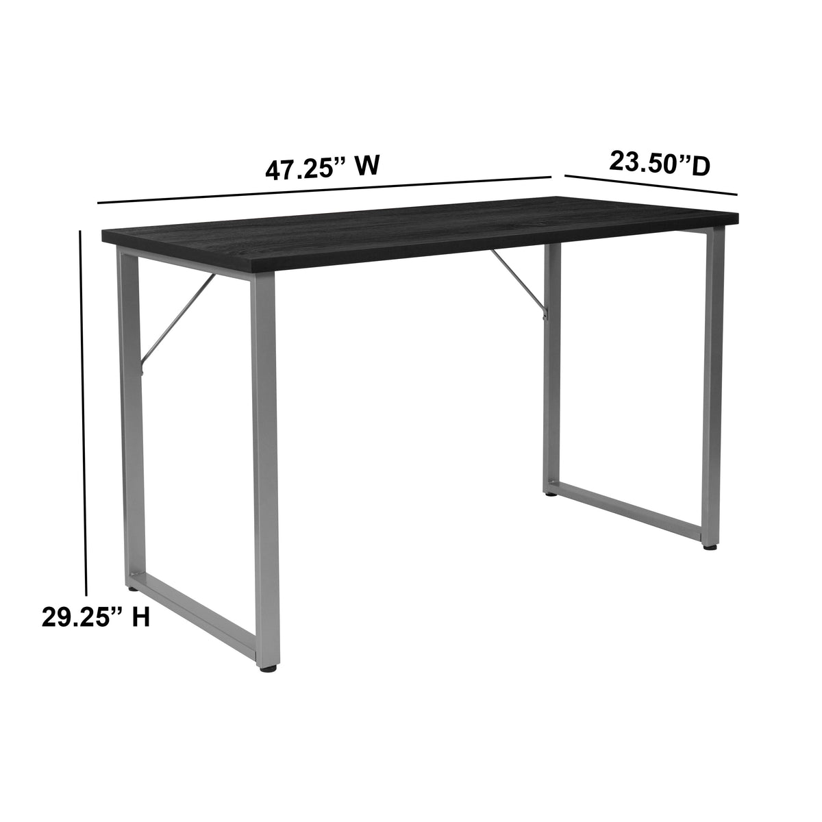 Black Finish Computer Desk with Silver Metal Frame - Home Office Furniture