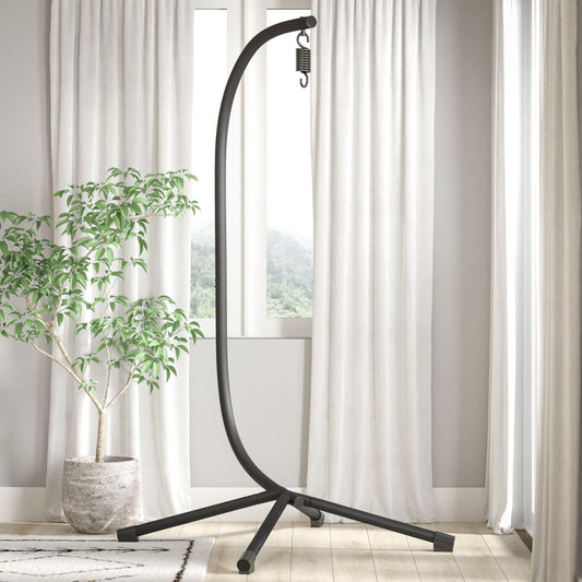 Harvo Heavy Duty Commercial Grade All-Weather Hanging Hammock Chair C-Stand with Steel Offset Base and Hardware, 360 Degree Rotation