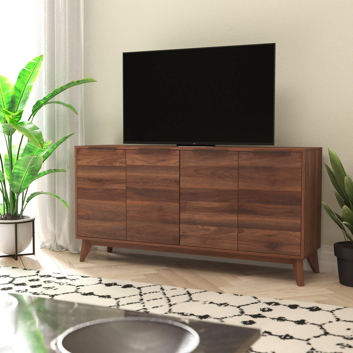 60inch Buffet Cabinet with 4 Soft Close Doors and Adjustable Shelves - Dark Walnut