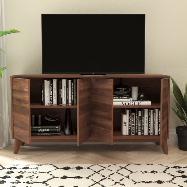 Dark Walnut |#| 60" Buffet Cabinet with 4 Soft Close Doors and Adjustable Shelves - Dark Walnut