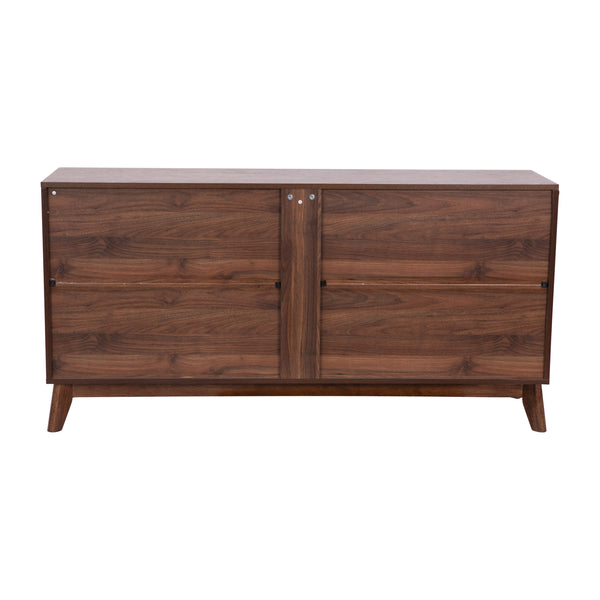 Dark Walnut |#| 60" Buffet Cabinet with 4 Soft Close Doors and Adjustable Shelves - Dark Walnut