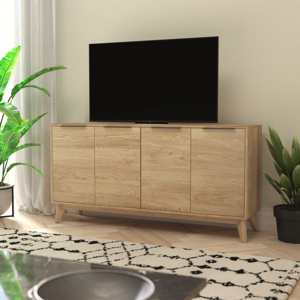 Light Natural |#| 60" Buffet Cabinet with 4 Soft Close Doors and Adjustable Shelves - Lt Natural