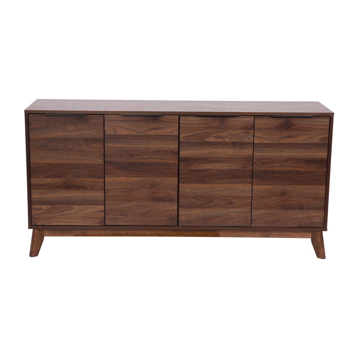 Dark Walnut |#| 60" Buffet Cabinet with 4 Soft Close Doors and Adjustable Shelves - Dark Walnut