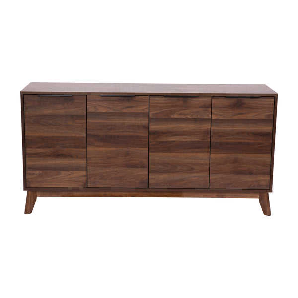 Dark Walnut |#| 60" Buffet Cabinet with 4 Soft Close Doors and Adjustable Shelves - Dark Walnut