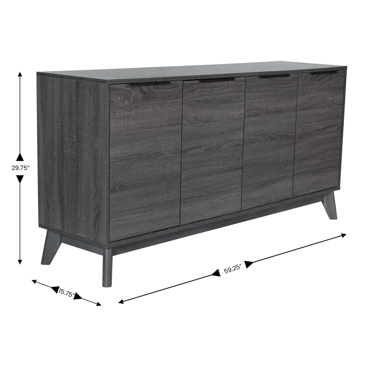 Black Wash |#| 60" Buffet Cabinet with 4 Soft Close Doors and Adjustable Shelves - Black Wash