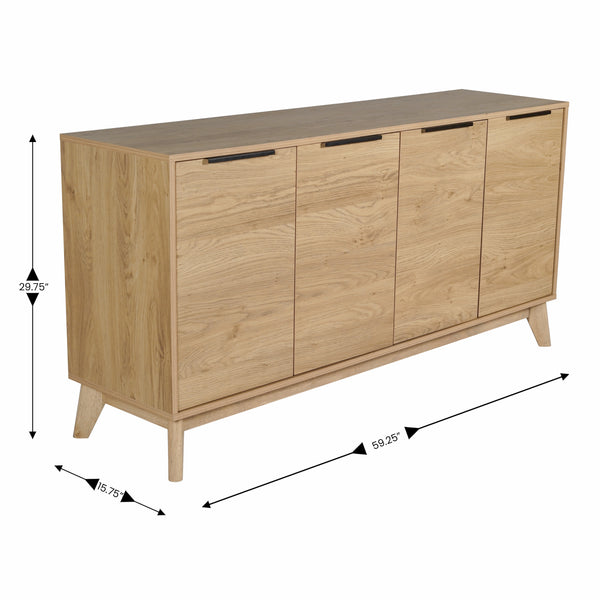Light Natural |#| 60" Buffet Cabinet with 4 Soft Close Doors and Adjustable Shelves - Lt Natural