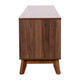 71" |#| Walnut 70" TV Stand with Adjustable Middle Shelf - Dual Soft Close Storage Doors