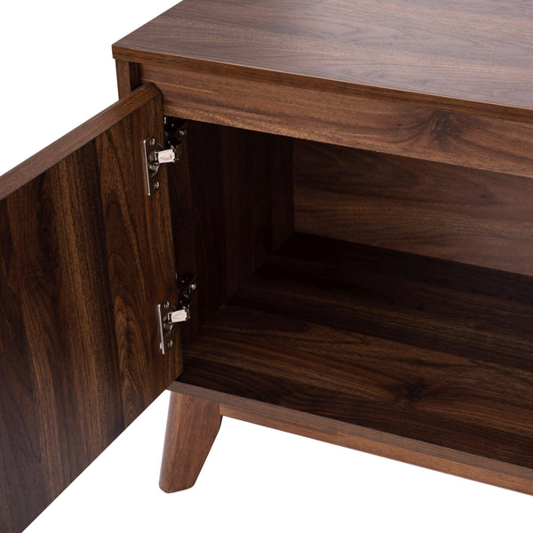59" |#| Walnut 60" TV Stand with Adjustable Middle Shelf - Dual Soft Close Storage Doors