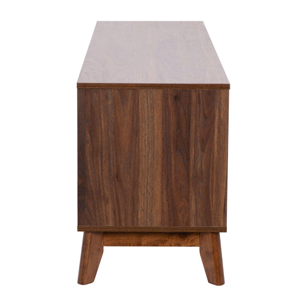 59" |#| Walnut 60" TV Stand with Adjustable Middle Shelf - Dual Soft Close Storage Doors