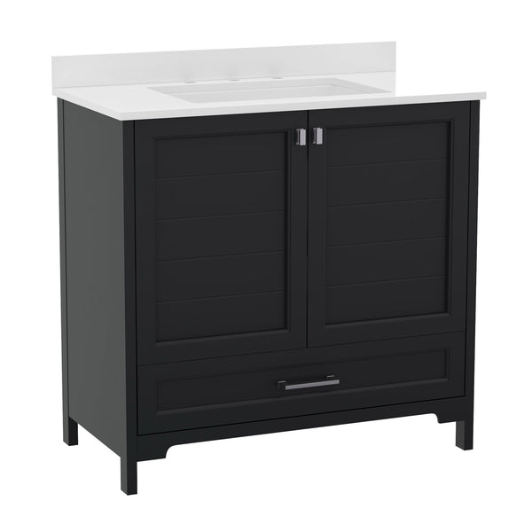 Black,36" |#| 36 Inch Bathroom Vanity with Undermount Sink, Cabinet, and Drawer in Black