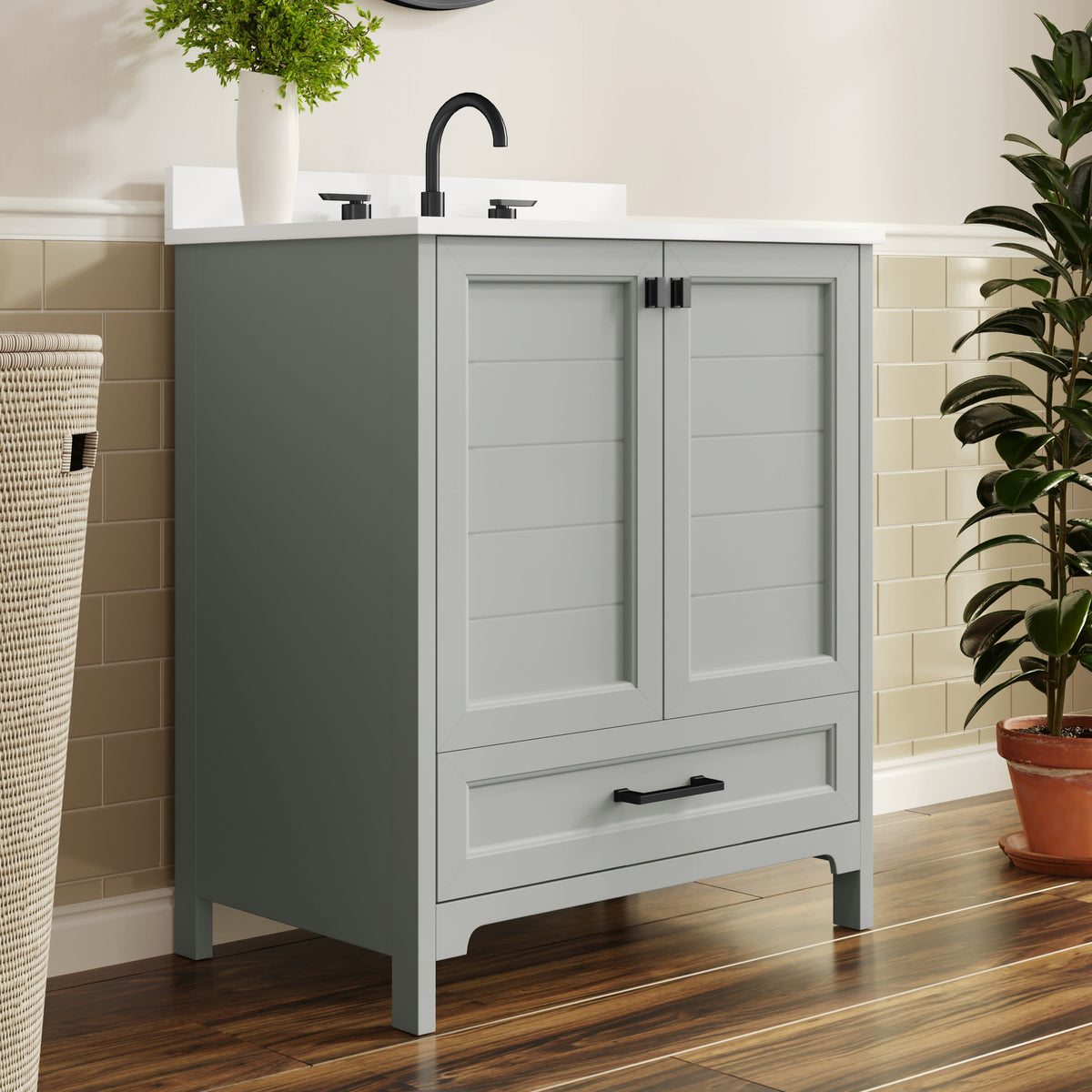 Gray Frame/Black Hardware,30" |#| 30 Inch Bathroom Vanity with Undermount Sink, Cabinet, and Drawer in Gray
