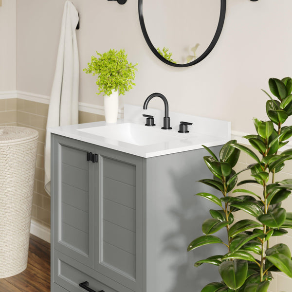 Gray Frame/Black Hardware,30" |#| 30 Inch Bathroom Vanity with Undermount Sink, Cabinet, and Drawer in Gray