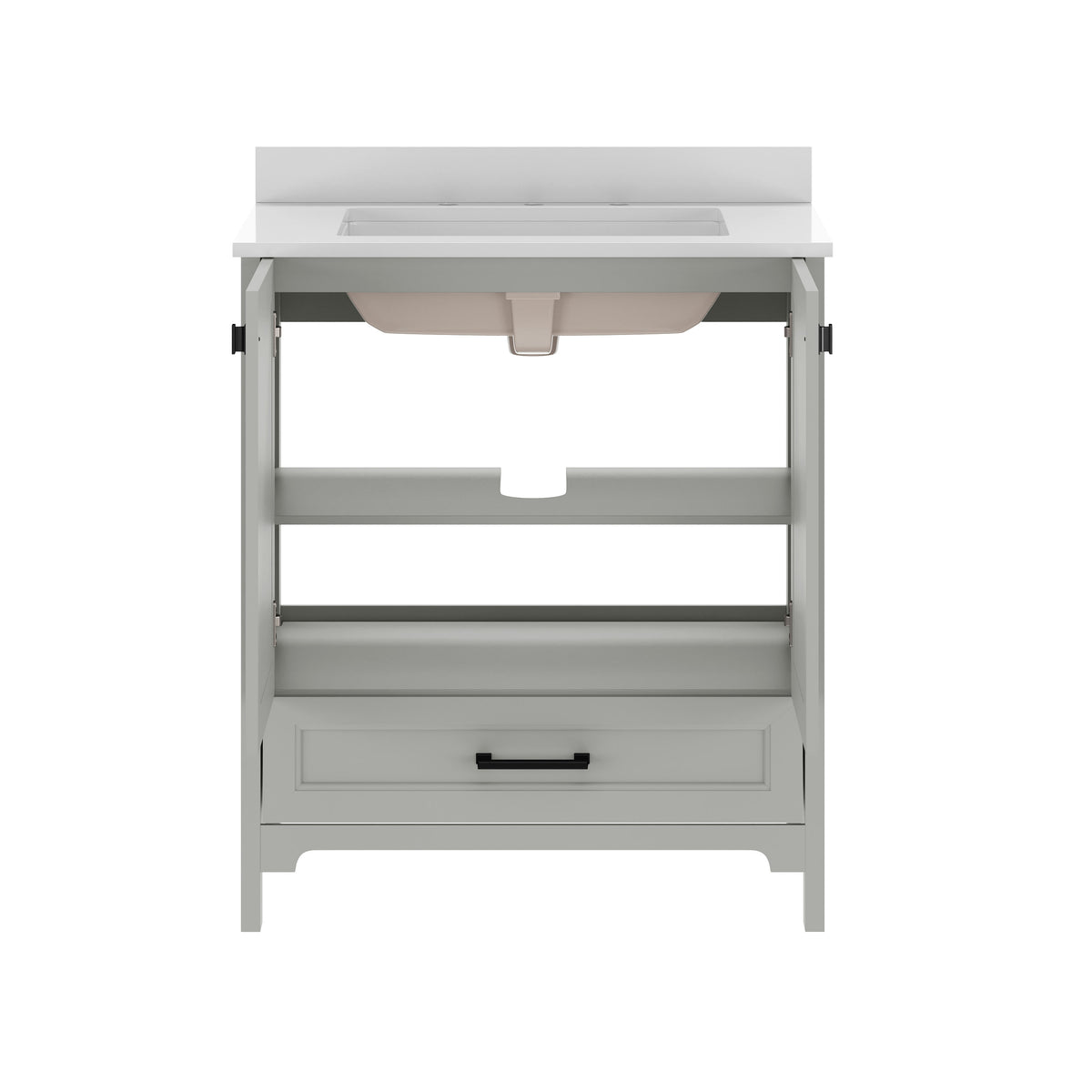 Gray Frame/Black Hardware,30" |#| 30 Inch Bathroom Vanity with Undermount Sink, Cabinet, and Drawer in Gray