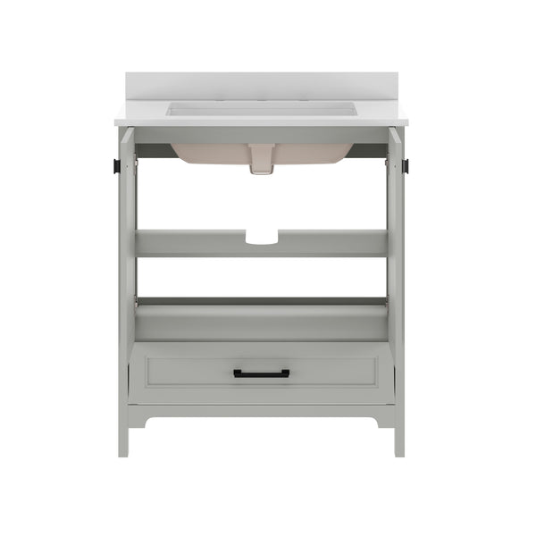 Gray Frame/Black Hardware,30" |#| 30 Inch Bathroom Vanity with Undermount Sink, Cabinet, and Drawer in Gray