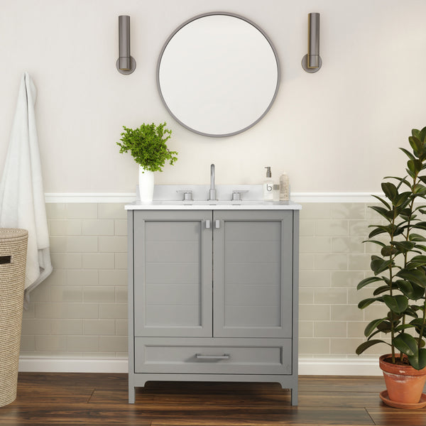 Gray,30" |#| 30 Inch Bathroom Vanity with Undermount Sink, Cabinet, and Drawer in Gray