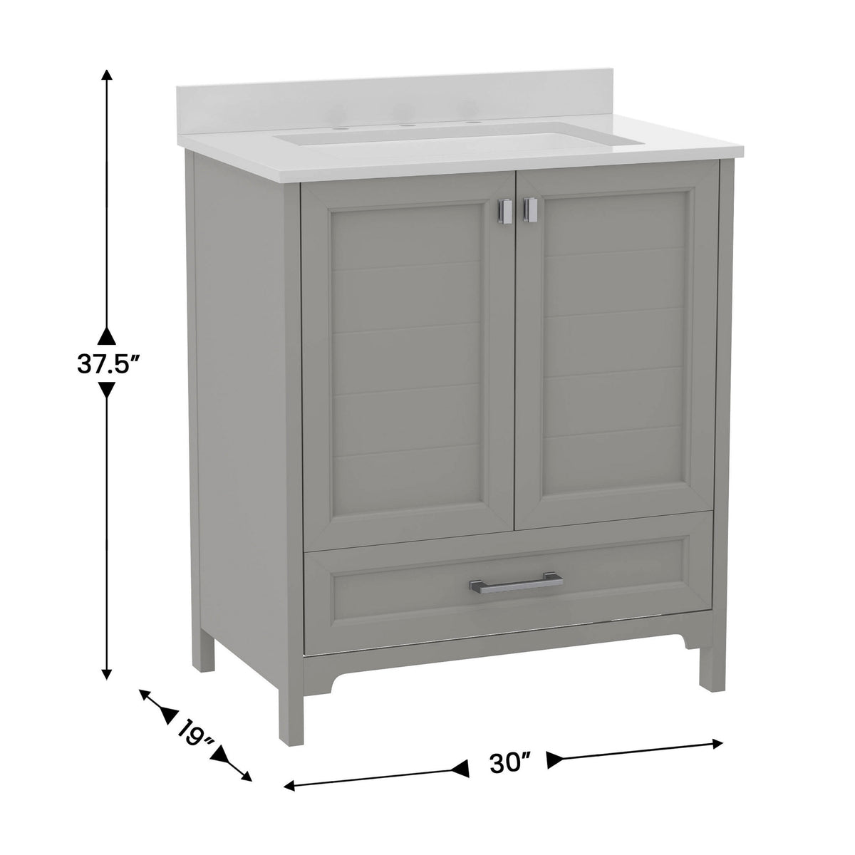 Gray,30" |#| 30 Inch Bathroom Vanity with Undermount Sink, Cabinet, and Drawer in Gray