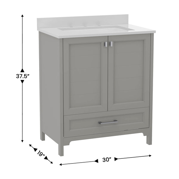 Gray,30" |#| 30 Inch Bathroom Vanity with Undermount Sink, Cabinet, and Drawer in Gray
