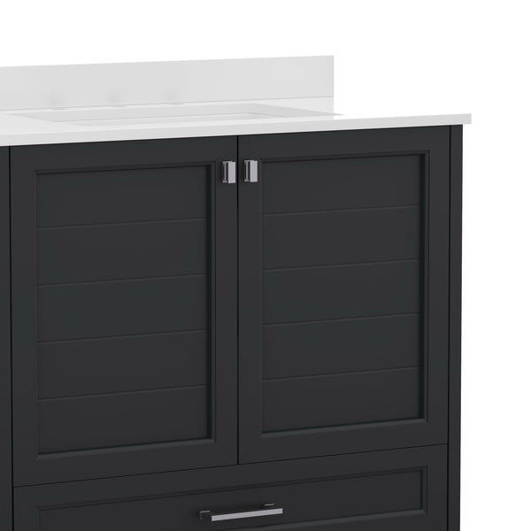 Black Frame/Gold Hardware,36" |#| 36 Inch Bathroom Vanity with Undermount Sink, Cabinet, and Drawer in Black