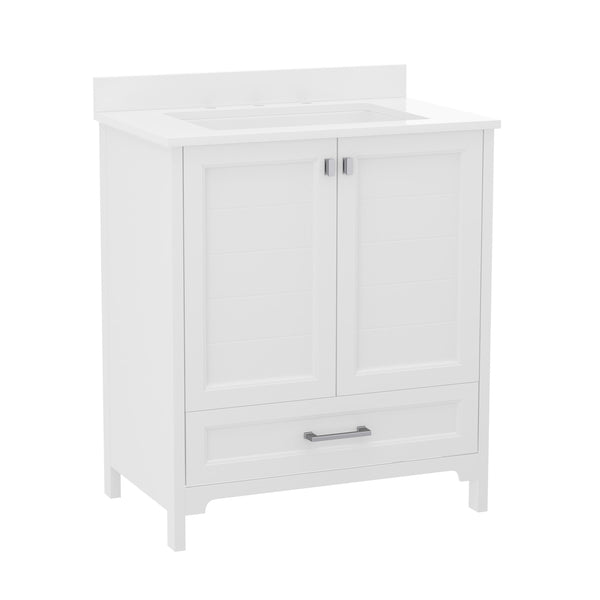 White,30" |#| 30 Inch Bathroom Vanity with Undermount Sink, Cabinet, and Drawer in White