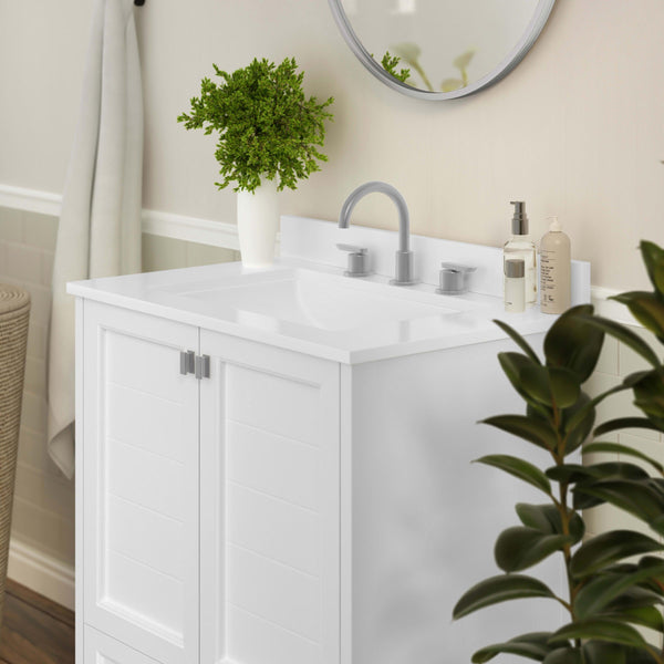 White,30" |#| 30 Inch Bathroom Vanity with Undermount Sink, Cabinet, and Drawer in White