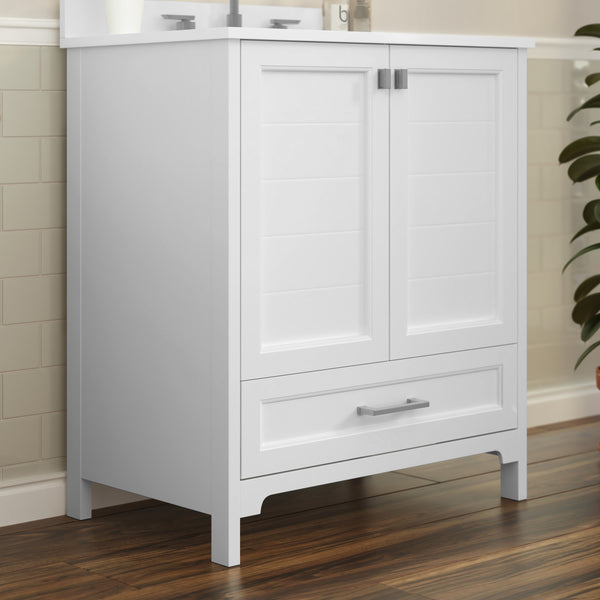 White,30" |#| 30 Inch Bathroom Vanity with Undermount Sink, Cabinet, and Drawer in White