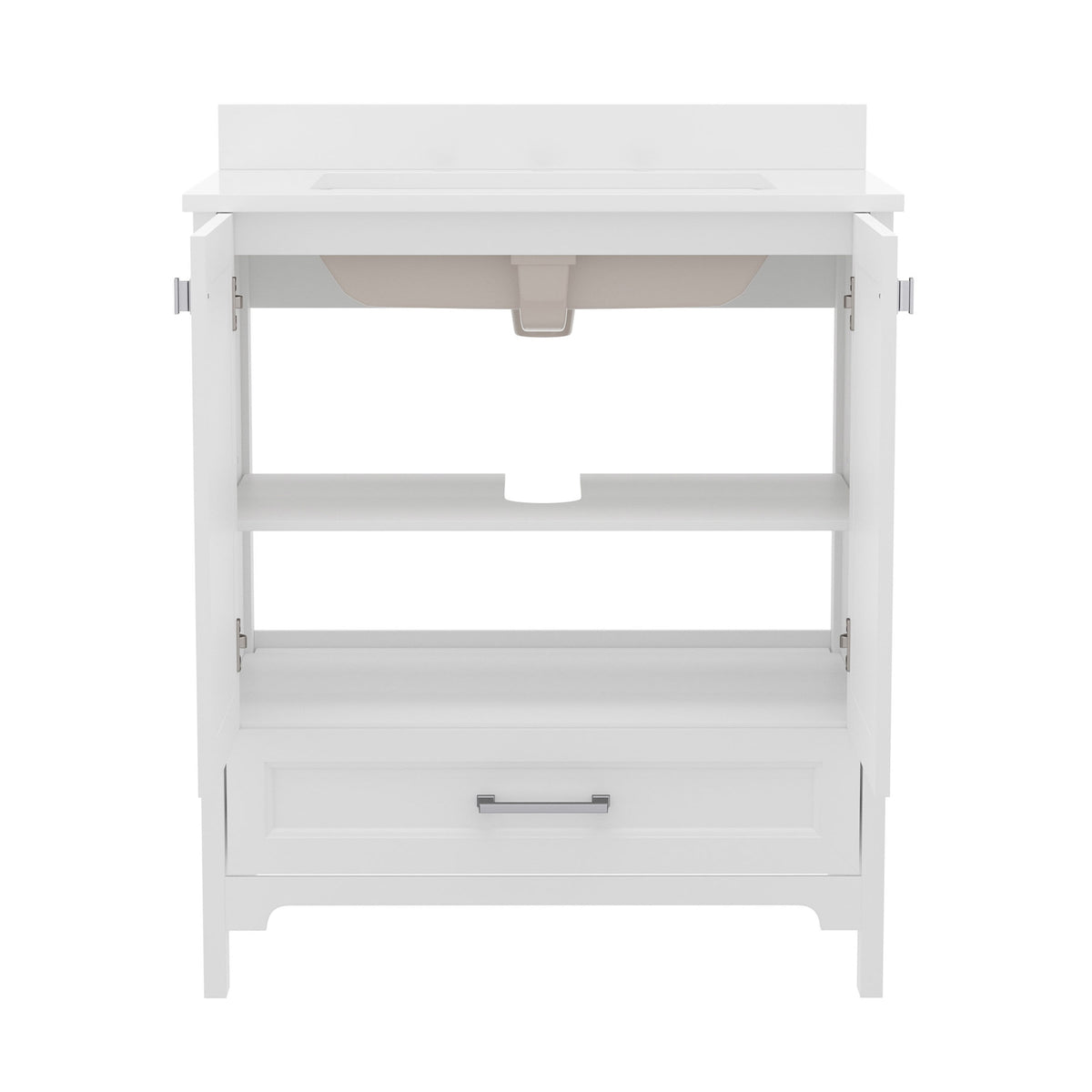 White,30" |#| 30 Inch Bathroom Vanity with Undermount Sink, Cabinet, and Drawer in White