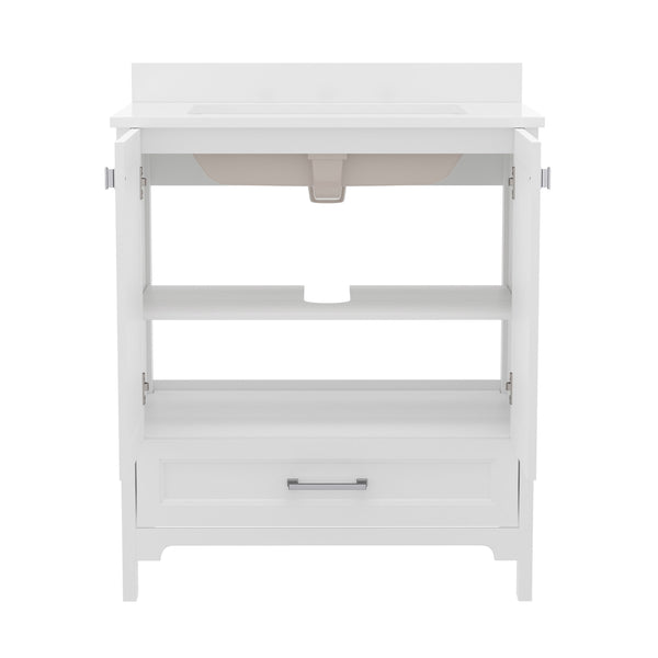 White,30" |#| 30 Inch Bathroom Vanity with Undermount Sink, Cabinet, and Drawer in White