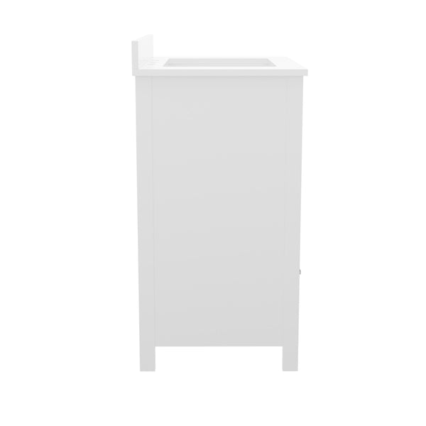 White,30" |#| 30 Inch Bathroom Vanity with Undermount Sink, Cabinet, and Drawer in White