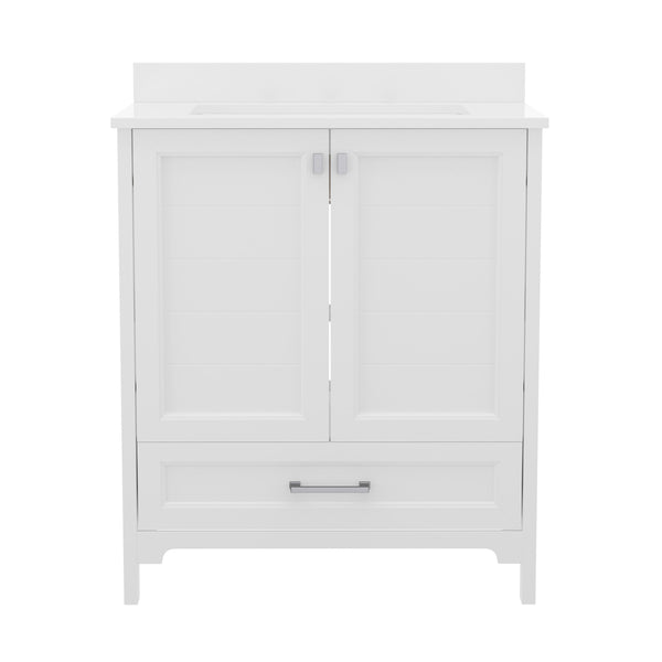 White,30" |#| 30 Inch Bathroom Vanity with Undermount Sink, Cabinet, and Drawer in White