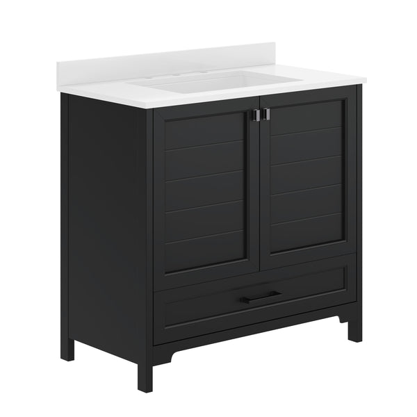 Black Frame/Black Hardware,36" |#| 36 Inch Bathroom Vanity with Undermount Sink, Cabinet, and Drawer in Black
