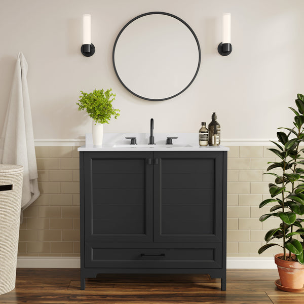 Black Frame/Black Hardware,36" |#| 36 Inch Bathroom Vanity with Undermount Sink, Cabinet, and Drawer in Black