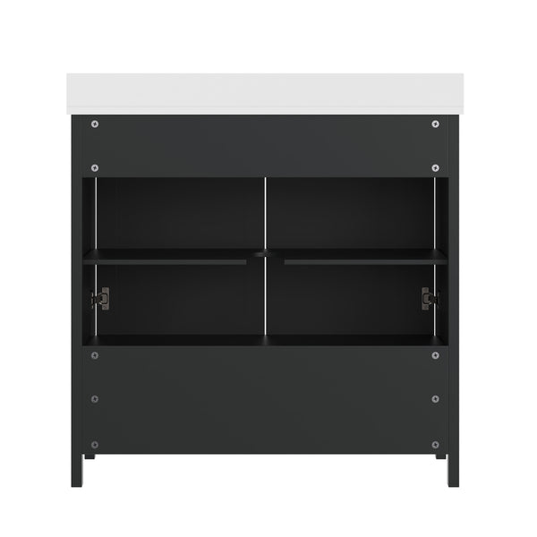 Black Frame/Black Hardware,36" |#| 36 Inch Bathroom Vanity with Undermount Sink, Cabinet, and Drawer in Black