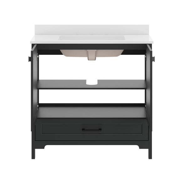 Black Frame/Black Hardware,36" |#| 36 Inch Bathroom Vanity with Undermount Sink, Cabinet, and Drawer in Black