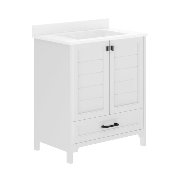 White Frame/Black Hardware,30" |#| 30 Inch Bathroom Vanity with Undermount Sink, Cabinet, and Drawer in White