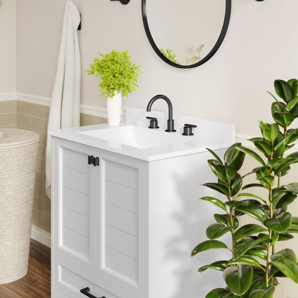 White Frame/Black Hardware,30" |#| 30 Inch Bathroom Vanity with Undermount Sink, Cabinet, and Drawer in White