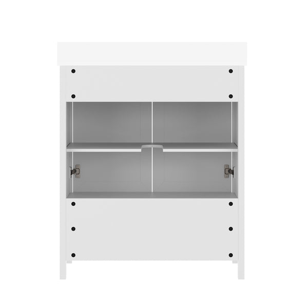 White Frame/Black Hardware,30" |#| 30 Inch Bathroom Vanity with Undermount Sink, Cabinet, and Drawer in White