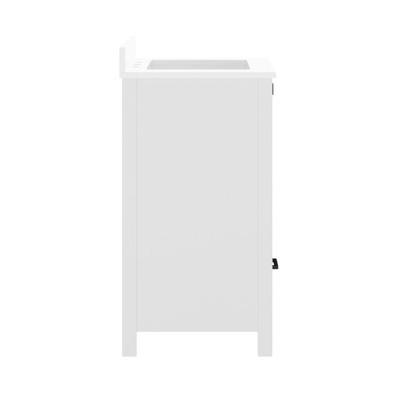 White Frame/Black Hardware,30" |#| 30 Inch Bathroom Vanity with Undermount Sink, Cabinet, and Drawer in White