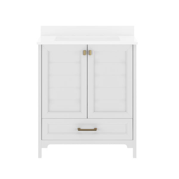 White Frame/Black Hardware,30" |#| 30 Inch Bathroom Vanity with Undermount Sink, Cabinet, and Drawer in White