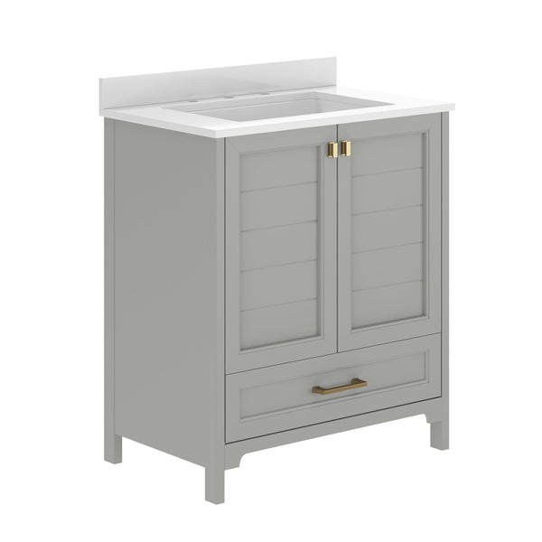Gray Frame/Gold Hardware,30" |#| 30 Inch Bathroom Vanity with Undermount Sink, Cabinet, and Drawer in Gray