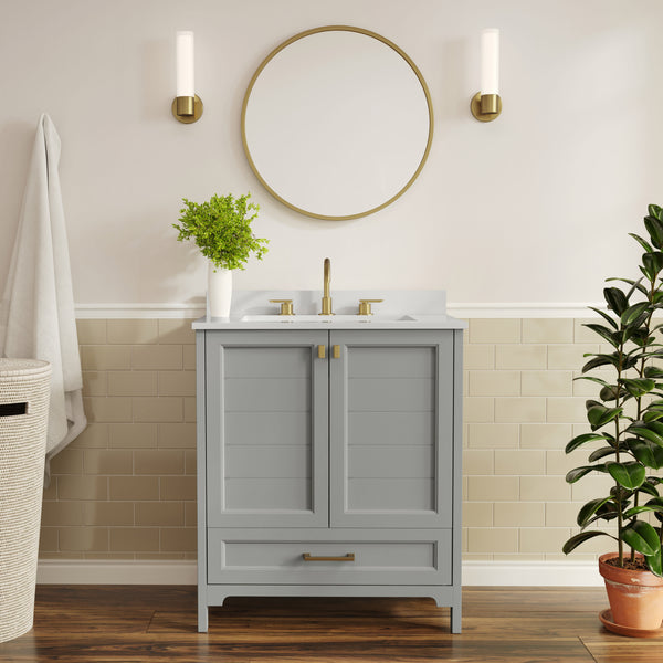 Gray Frame/Gold Hardware,30" |#| 30 Inch Bathroom Vanity with Undermount Sink, Cabinet, and Drawer in Gray