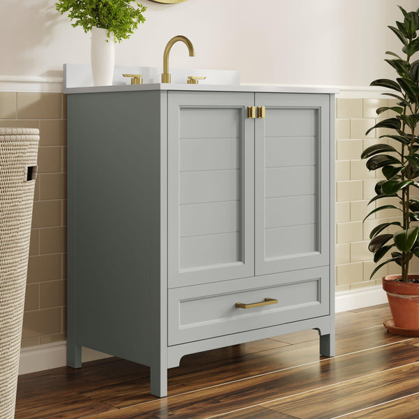 Gray Frame/Gold Hardware,30" |#| 30 Inch Bathroom Vanity with Undermount Sink, Cabinet, and Drawer in Gray