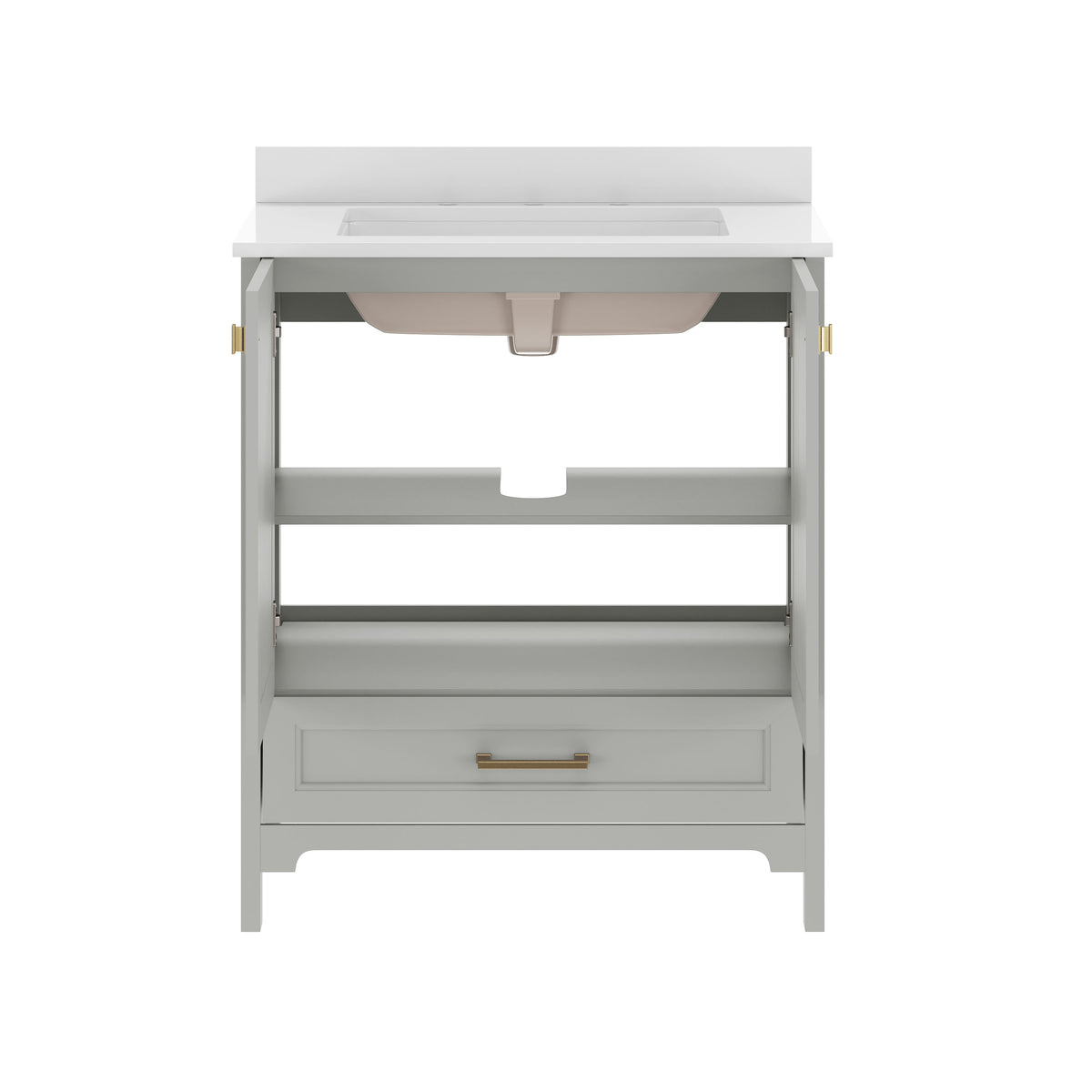 Gray Frame/Gold Hardware,30" |#| 30 Inch Bathroom Vanity with Undermount Sink, Cabinet, and Drawer in Gray