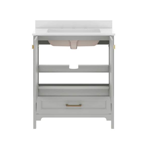 Gray Frame/Gold Hardware,30" |#| 30 Inch Bathroom Vanity with Undermount Sink, Cabinet, and Drawer in Gray