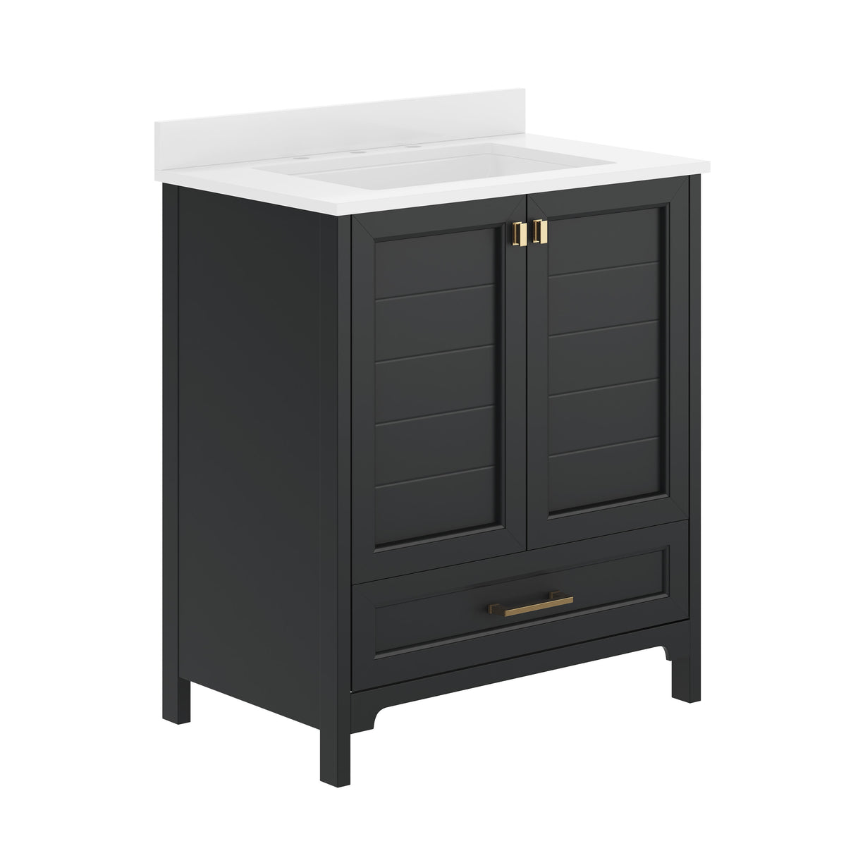 Black Frame/Gold Hardware,30" |#| 30 Inch Bathroom Vanity with Undermount Sink, Cabinet, and Drawer in Black