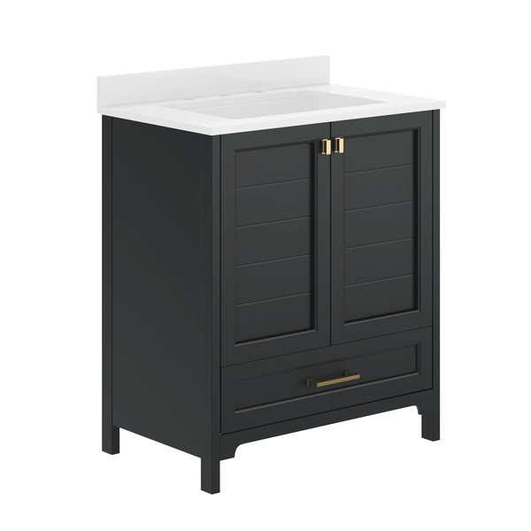Black Frame/Gold Hardware,30" |#| 30 Inch Bathroom Vanity with Undermount Sink, Cabinet, and Drawer in Black