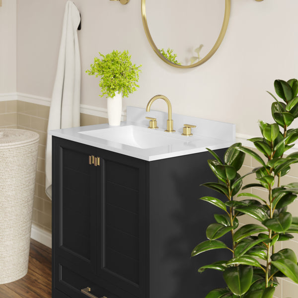 Black Frame/Gold Hardware,30" |#| 30 Inch Bathroom Vanity with Undermount Sink, Cabinet, and Drawer in Black