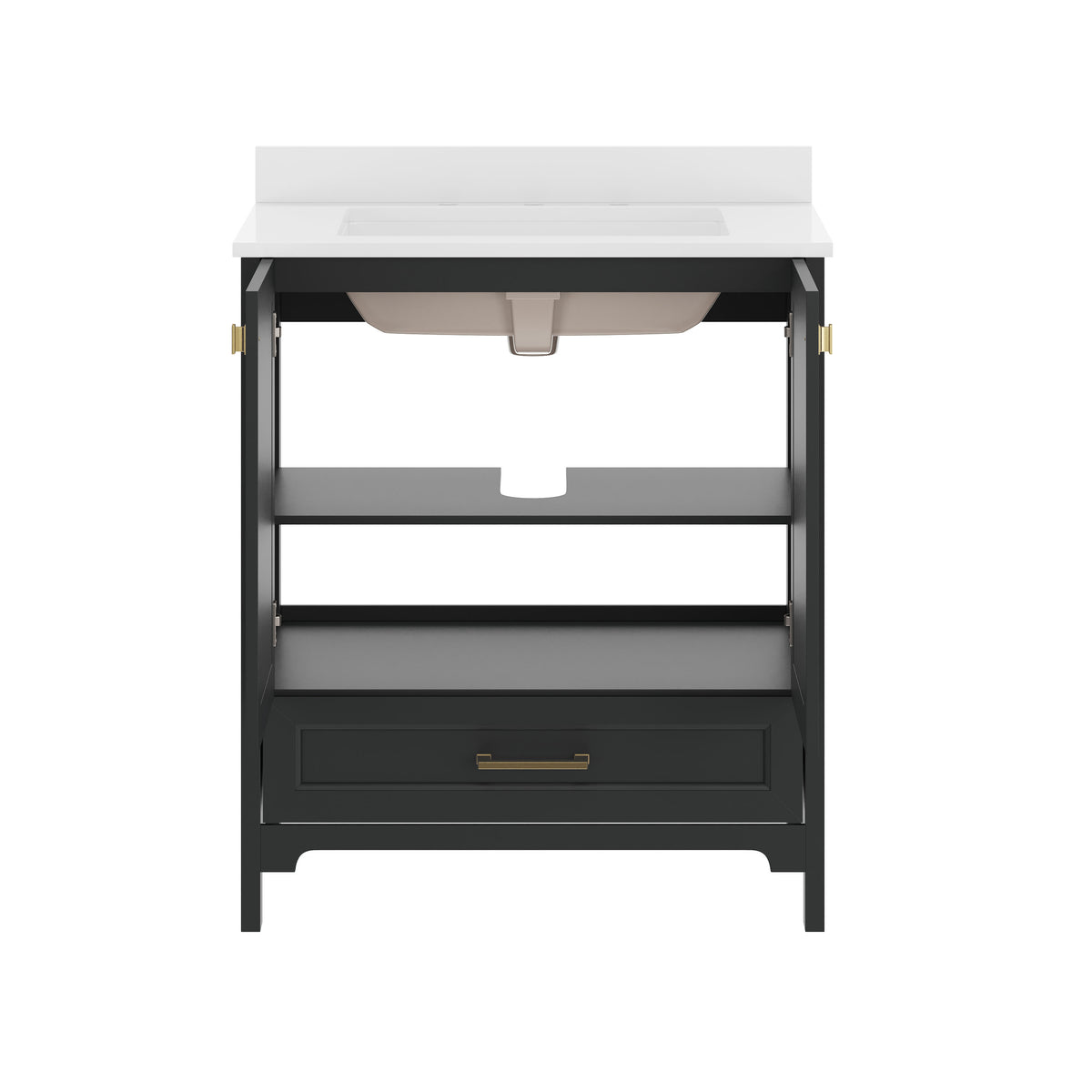 Black Frame/Gold Hardware,30" |#| 30 Inch Bathroom Vanity with Undermount Sink, Cabinet, and Drawer in Black