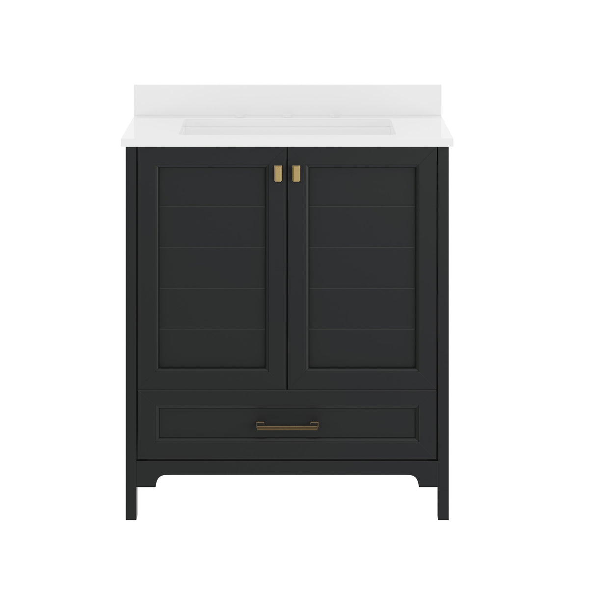 Black Frame/Gold Hardware,30" |#| 30 Inch Bathroom Vanity with Undermount Sink, Cabinet, and Drawer in Black