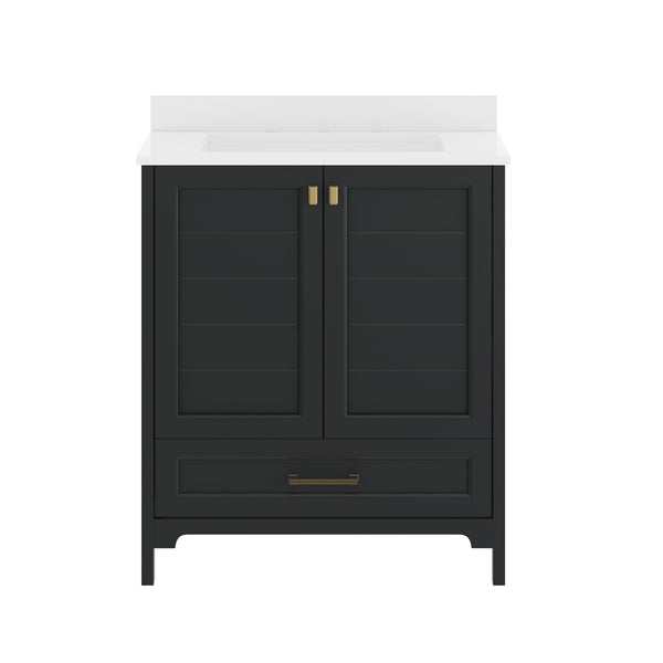 Black Frame/Gold Hardware,30" |#| 30 Inch Bathroom Vanity with Undermount Sink, Cabinet, and Drawer in Black